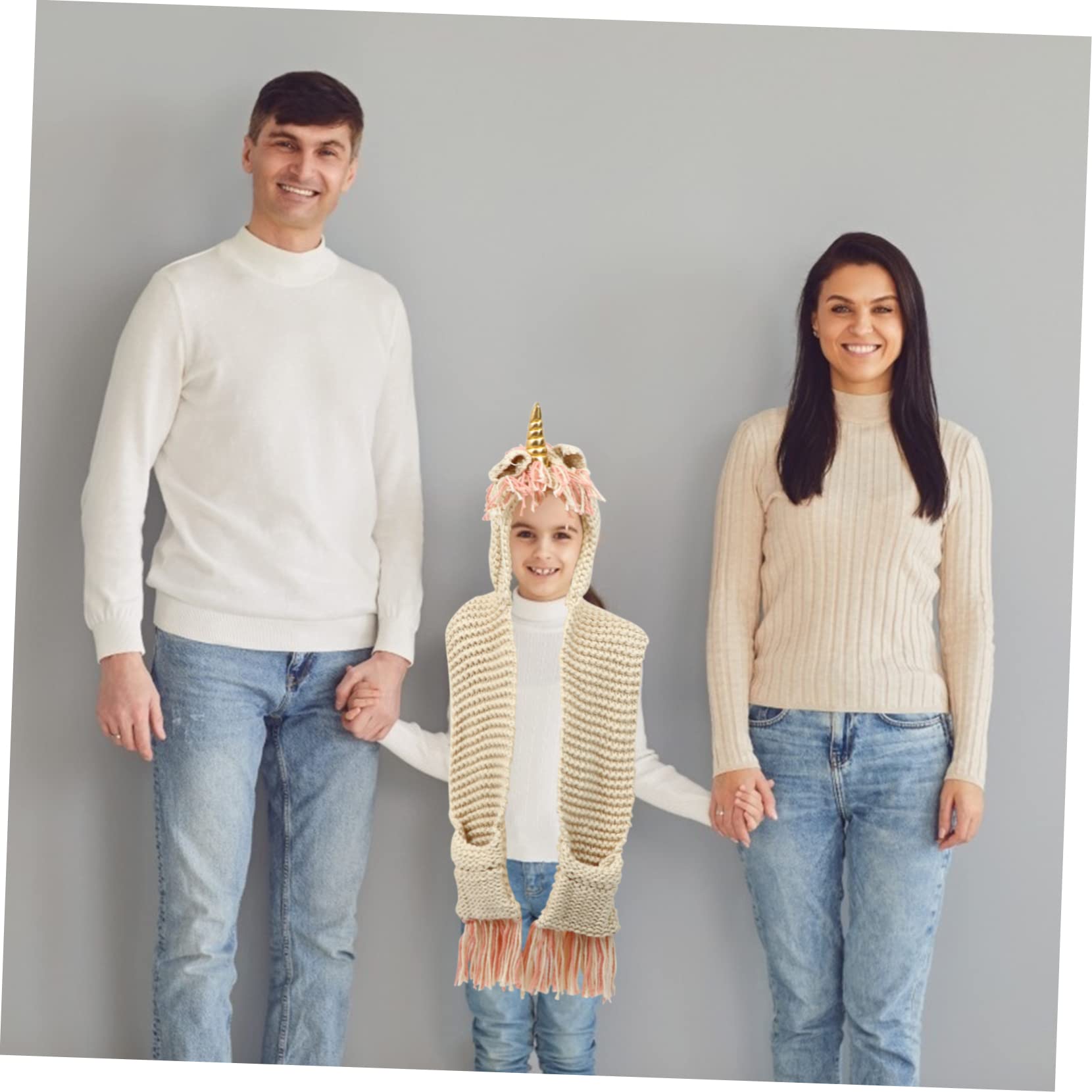 Gorro de Unicornio de Crochet para Niños, Grande 6-12 Años, Acrílico Dorado | Bolsillo para Bufanda, Tejido a Mano, Capucha Cálida, Adecuado para Festivales y Sesiones Fotográficas