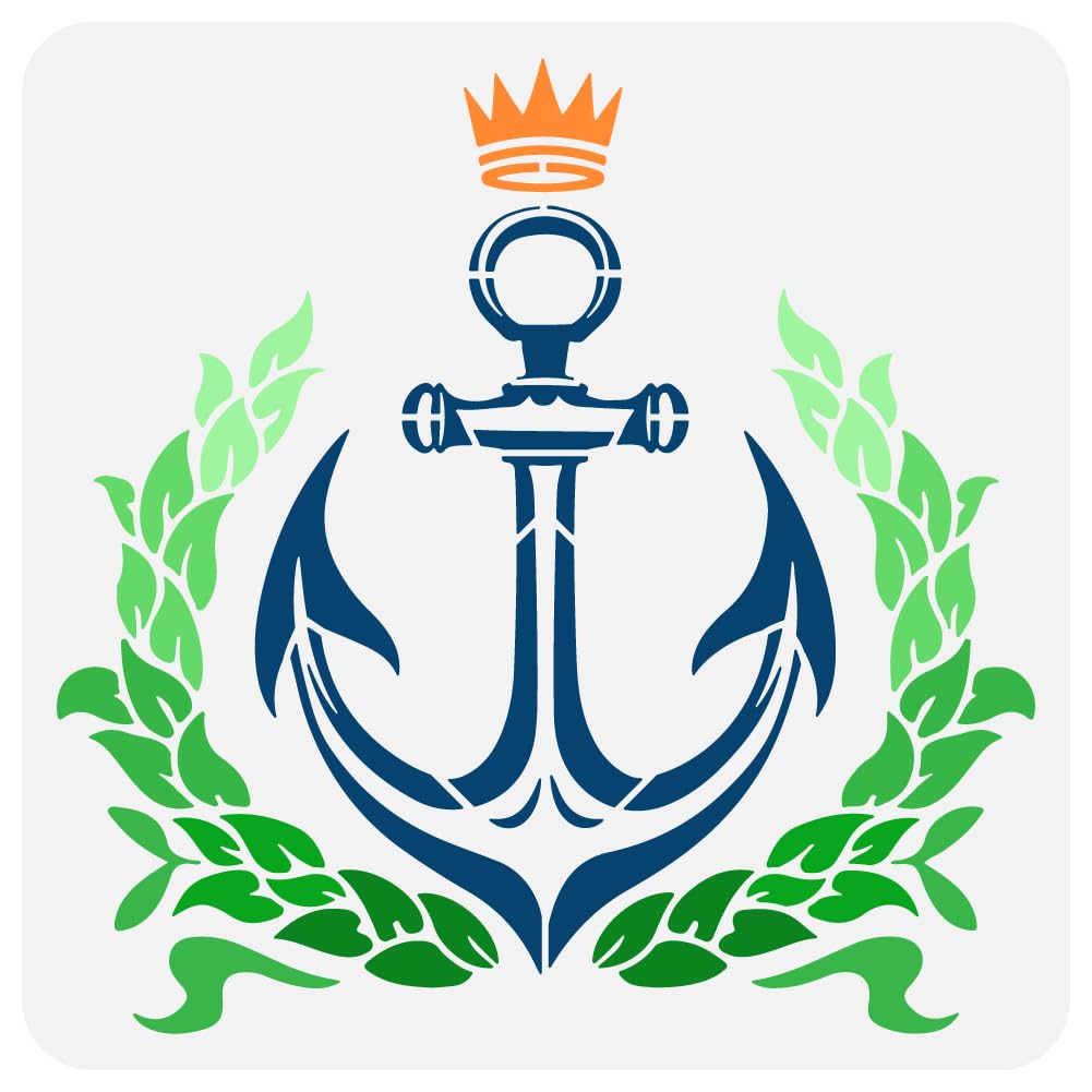 FINGERINSPIRE Anchor and Helm Painting Large Stencil 30x30cm PET Ancient Anchor Spraying Big Stencil Ceative Anchor with Olive Leaves Crown Drawing Stencil Summer Ocean Theme Wall Huge Template