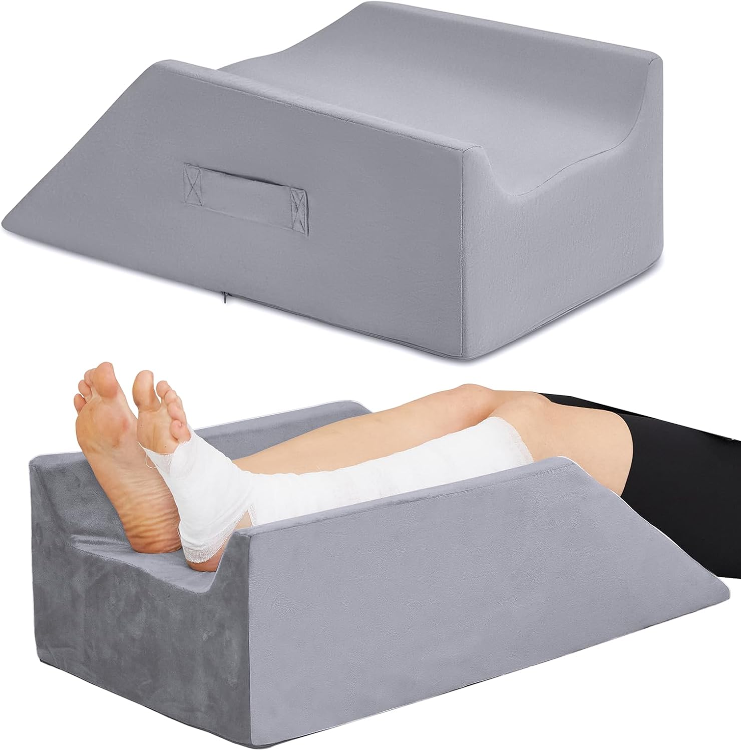 Leg Elevation Pillow,Leg Wedge Pillows for After Surgery,Injury and Rest,Memory Foam Elevating Pillow for Legs Sweeling and Sleeping Blood Circulation,Legs Pain Relief Recovery Gray Double Leg