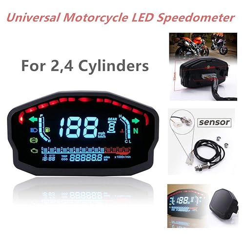 Miniatura 6 de YIBO Motocicleta Modificada Pantalla LCD Instrumento Digital Velocidad Ajustable 1-6 Velocidad Agua Temperatura Aceite Medidor 2 Cilindro 4 Cyli