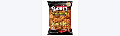 BAKEN-ETS (Crunchy & Delicious) CHICHARRONES FLAMIN' HOT. (pieles de cerdo fritas) (bolsa de 4 onzas) (paquete de 2)