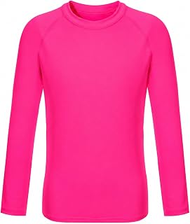 5-14Y Boys Girls Rash Guard UPF 50+ Long Sleeve Kids Neon Swim Shirts | Quick Dry Boys Girls Swim Shirts,Unisex Kids Neon Rash Guard,Teen Rash Guard Swimsuit