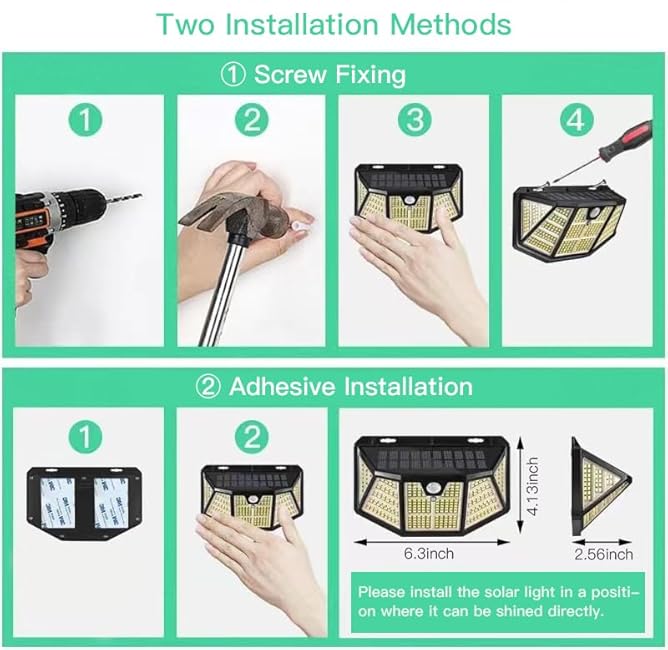 2Pack Solar Light Outdoor 310LED Sensor Lights, IP67 Waterproof 3Light Modes -Upgraded High-Brightness Motion Sensor Wall Lights for Garden, Wall, Parking Lot,Hallyway