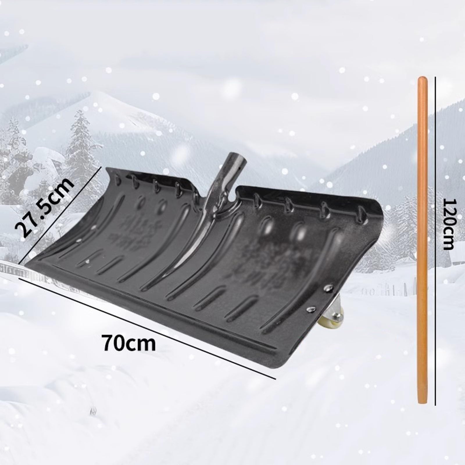 Pala da neve per bambini, pala da neve, pala da neve, pala da neve in acciaio al manganese, pala da costruzione, pala per cereali, pala per rifiuti (70 cm + 1,2 m manico in legno)