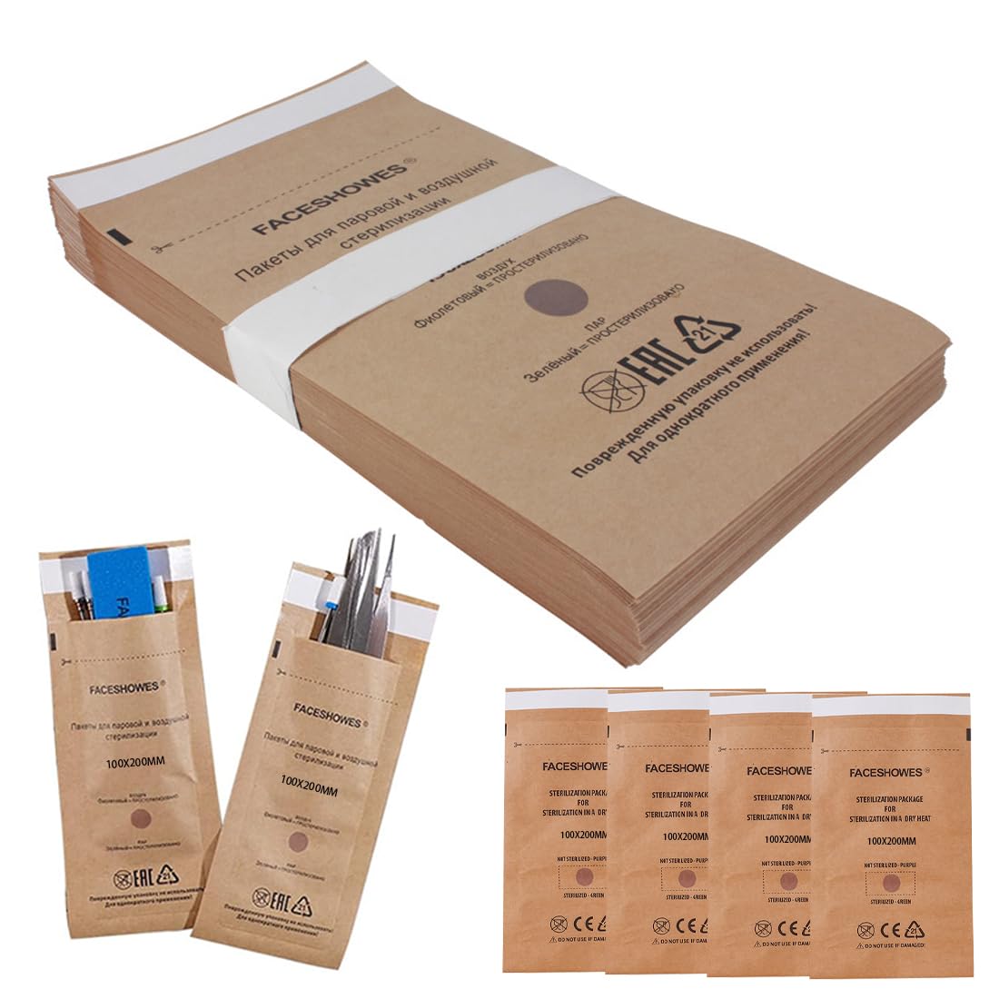 WeddHuis 50 Bolsas de Esterilización Autosellantes 100x200mm para Cosméticos y Herramientas de Manicura