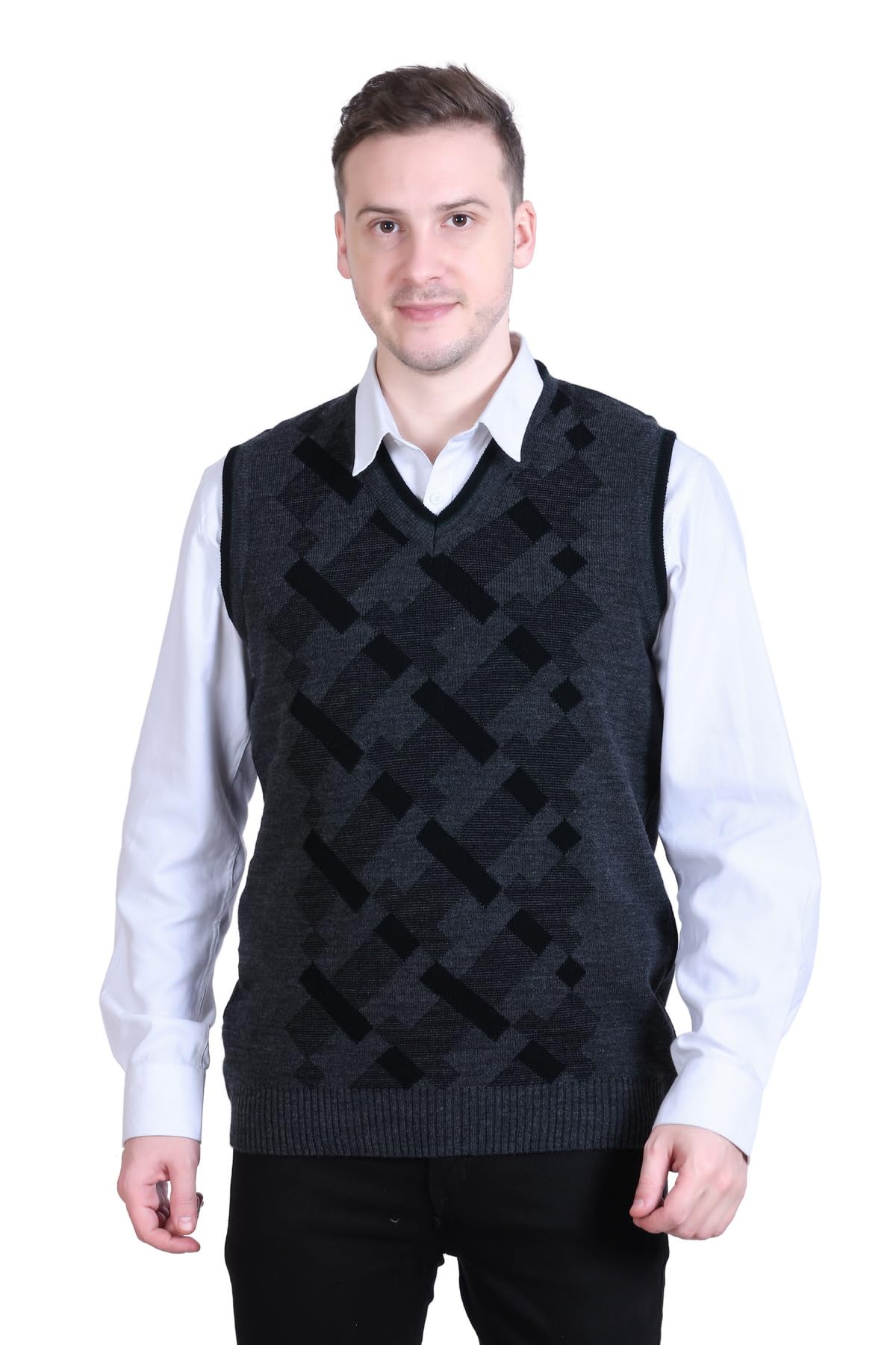 Sleeveless V Neck Woollen Sweater for Men-image-20