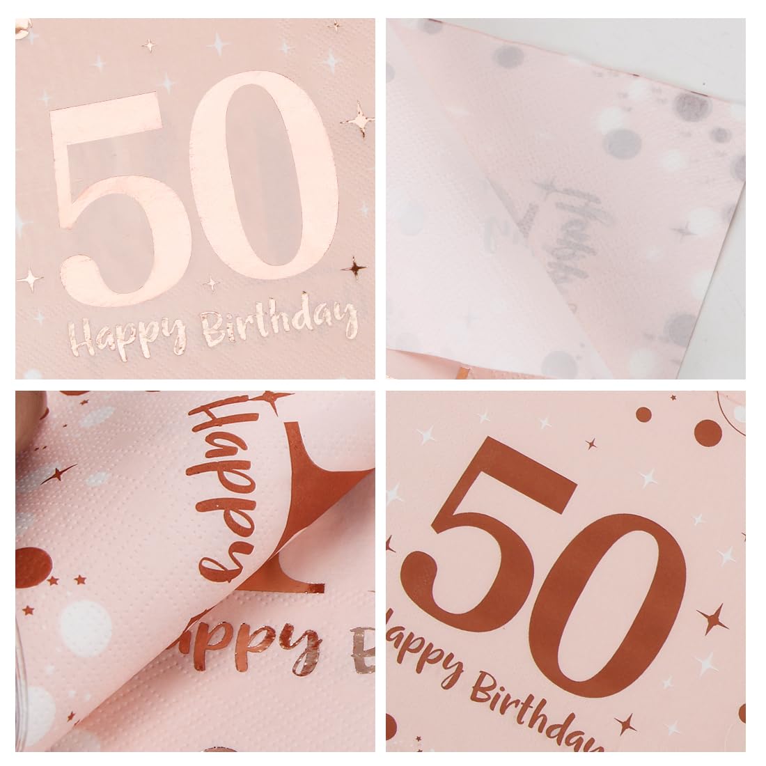 Serwetki na 50. urodziny, 30 sztuk różowych serwetek urodzinowych, Happy Birthday, 50 serwetek, 3-warstwowe Milestone 50, dekoracja stołu, serwetki papierowe dla kobiet, na urodziny, uroczystości