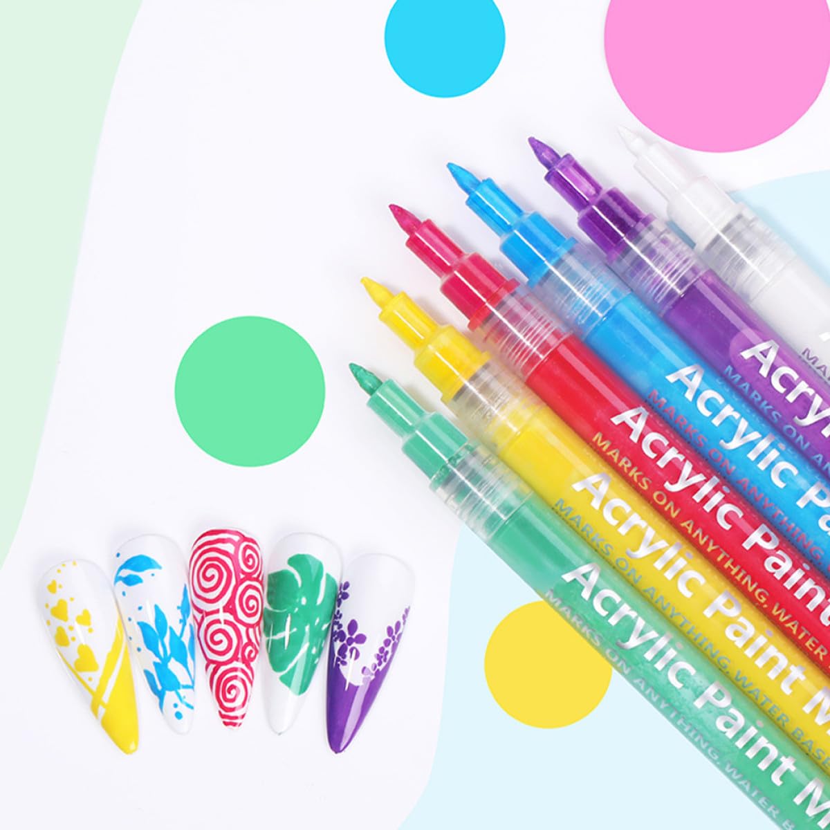 Kit de 10 Rotuladores para Dibujo de Uñas Punta Gruesa, Material Plástico, Uso Profesional en Salón de Manicura para Decoración Rápida y Precisa