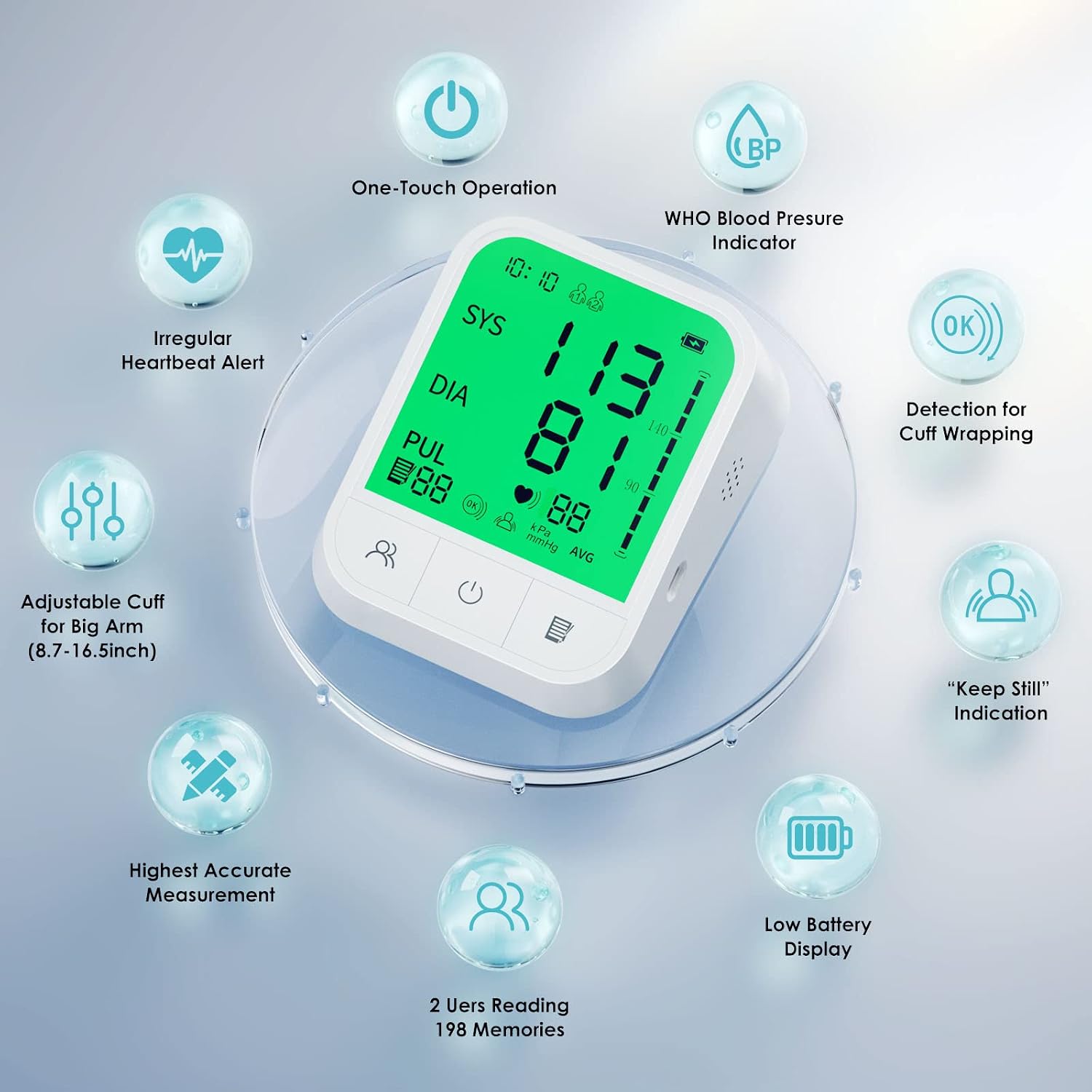 Blood Pressure Monitors for Home Use, Automatic Extra Large Upper Arm Blood Pressure Cuff, Accurate Blood Pressure Machine with Large VA Display (White)