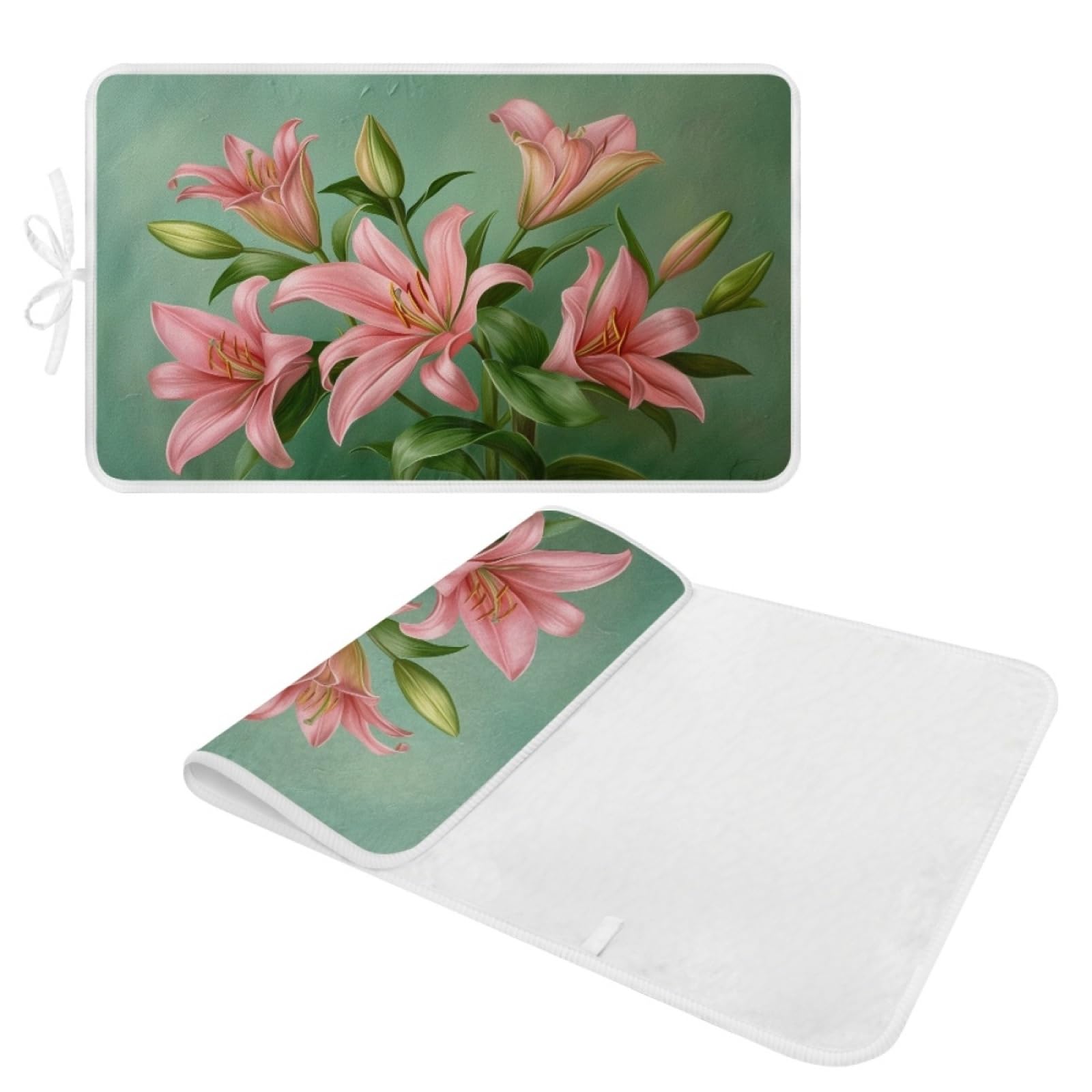 Bügelmatte Grüne Rosa Blume Bügeleinlage Faltbares Hitzebeständig Waschbar Bügelauflage für Tisch und andere Oberflächen Bügelbrett Unterlage rutschfeste Bügeldecke 80x50cm (2 Stück)