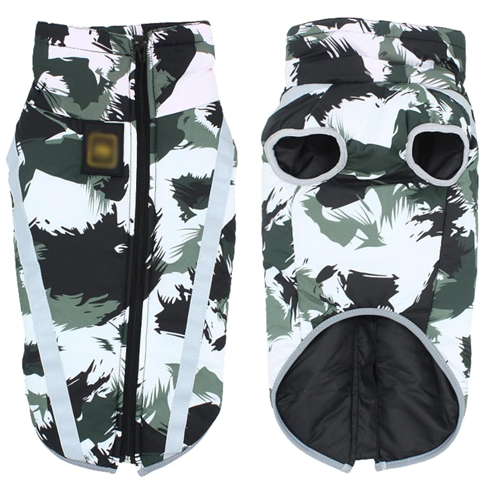 Waterproof Dog Jacket, Camouflage Winter Warm Reflective Coat Windproof Warm Clothes Cozy Dogs Winter Apparel Outdoor Clothes Pet,BlackWhite,4XL