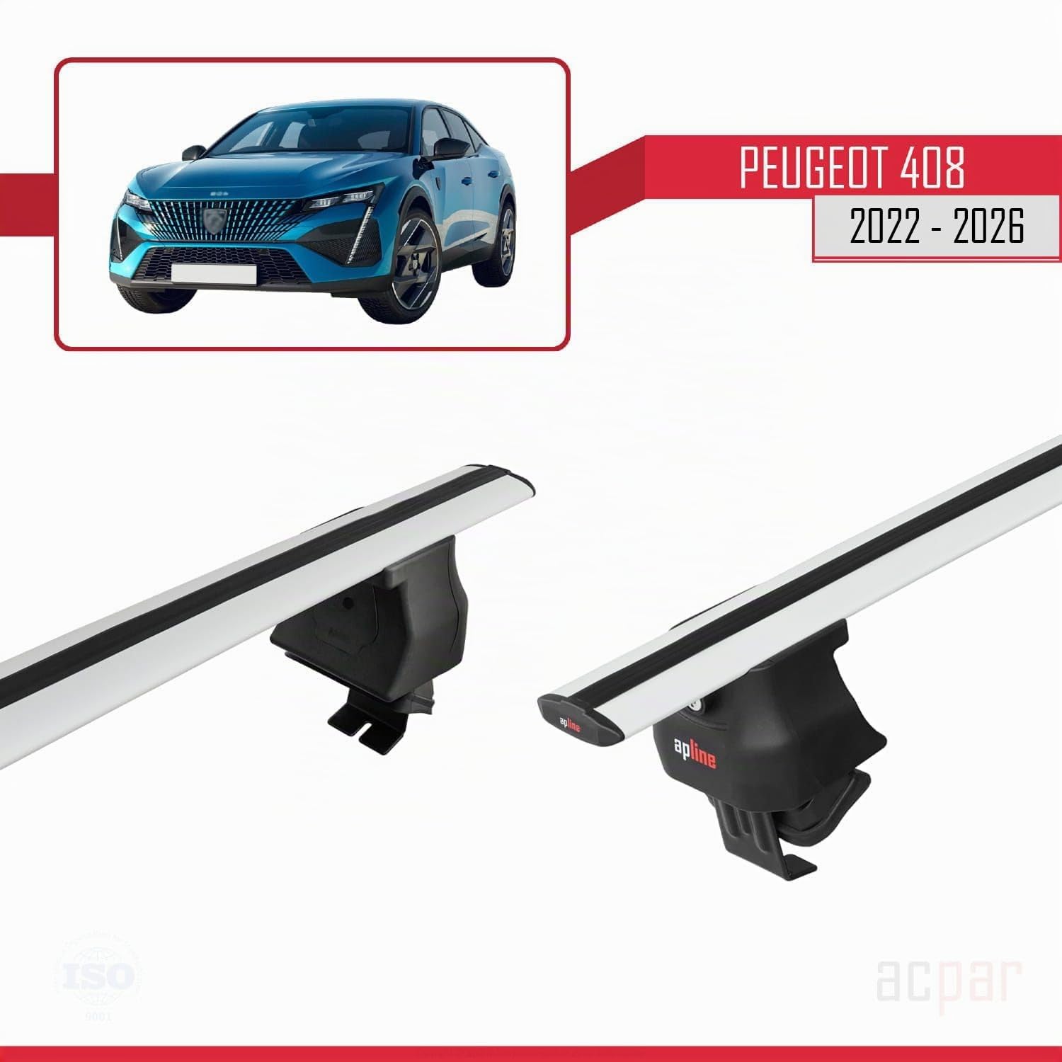 Compatible avec Peugeot 408 (P54) 2022-2026 ACE-4 Barres de Toit Railing Porte-Bagages de Voiture Gris Aluminium 2 Barres