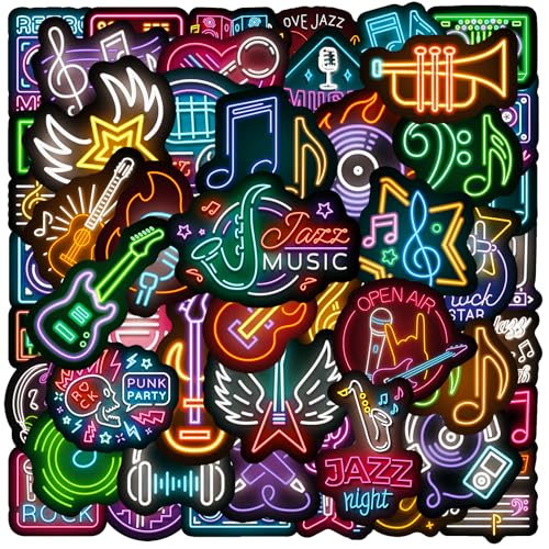 100pcs Neon Music Waterproof Vinyl Stickers - Music Band Decor & Party Favors for Laptop, Water...