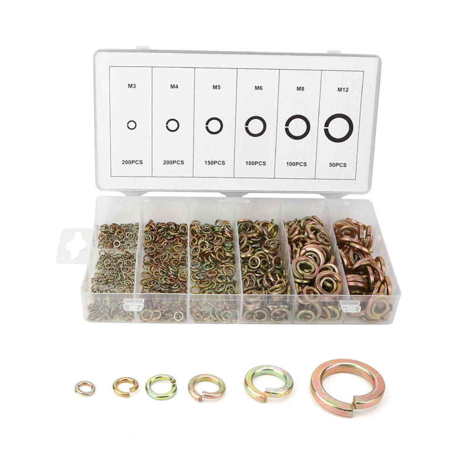 SSIMOO 800 Uds M3/M4/M5/M6/M8/M12 juego de arandelas de resorte de acero fuerte junta elástica arandela de bloqueo combinación surtido Kit con caja de almacenamiento kindly