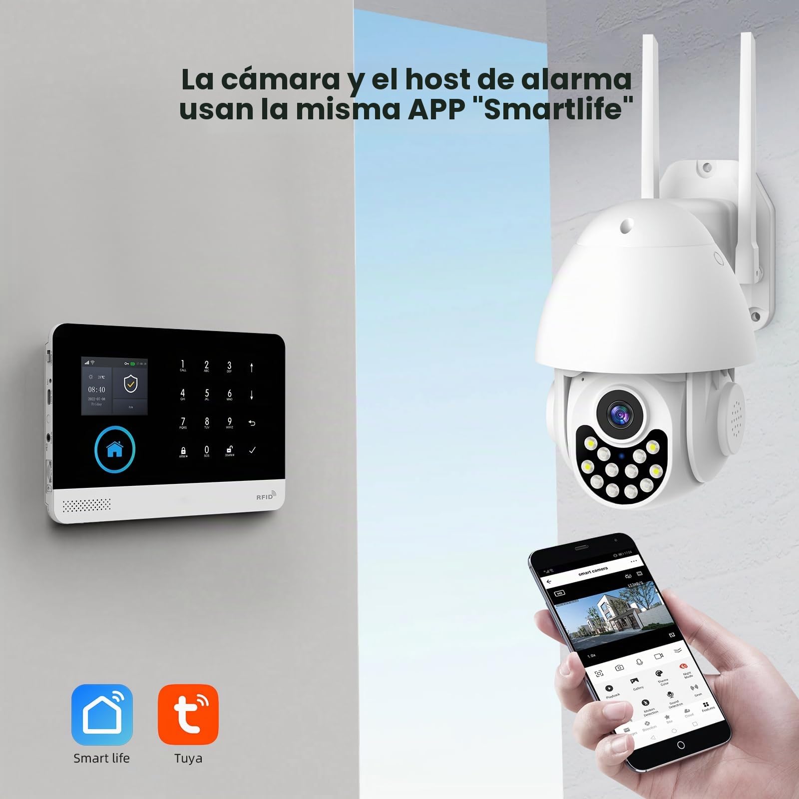 PGST Alarmas para Casa,Kit Alarma casa WIFI/4G gsm,Detector de Movimiento,contactores de Puerta, Sirena, cámara rotativa Interior y Exterior, Control Remoto,Compatible con Alexa, Google Home