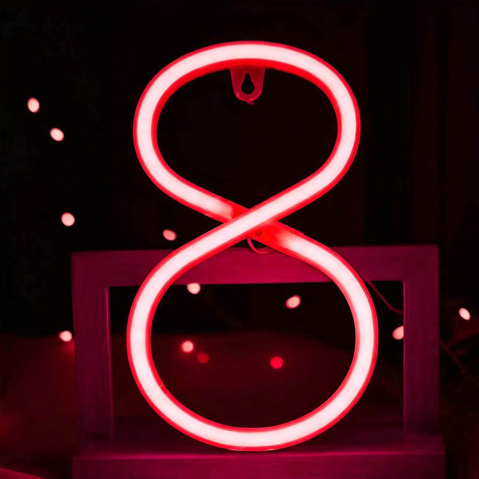 Wireless Red Arabic Number Neon Decor - Flexible USB/Battery Powered LED Lights for Bookshelf, Mantel, Entryway(No.8) — image 1