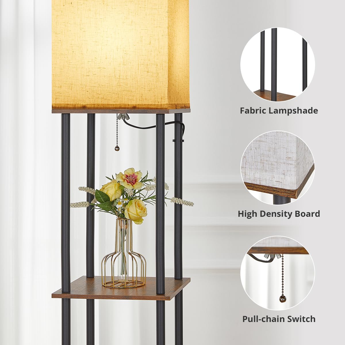 IPARTS EXPERT Lampadaire sur Pied Étagère LED 3 Temp. Vintage | Bibliothèque sur pied moderne avec ampoule E27, pour chambre, salon et coin canapé