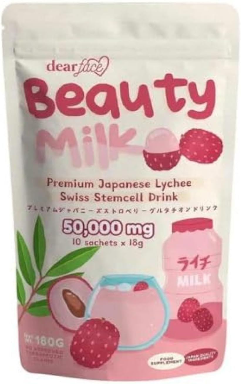 Dear Face Beauty Milk & Bean Premium Japanes Drink 10 Sachets x 18g (Lychee Swiss Stemcell Drink)