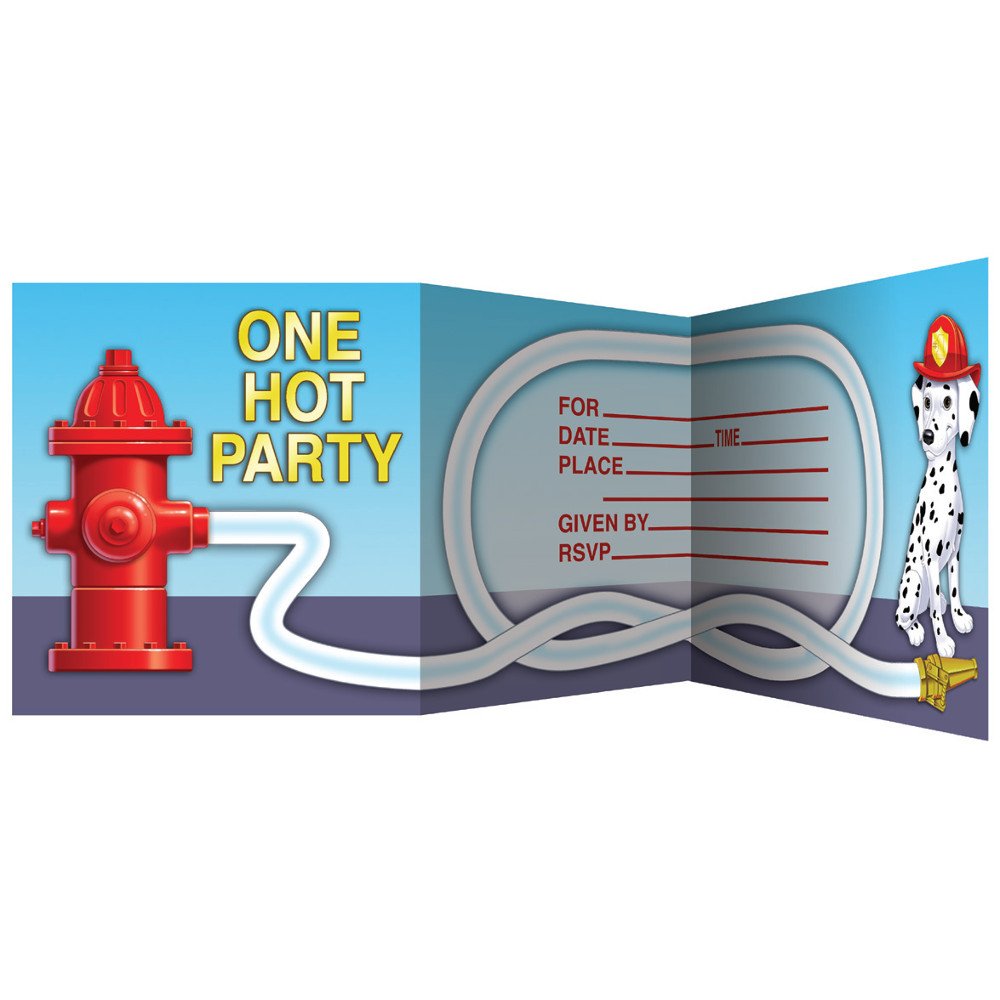 Creative Converting Firefighter 8 Count Enhanced Party Invitations