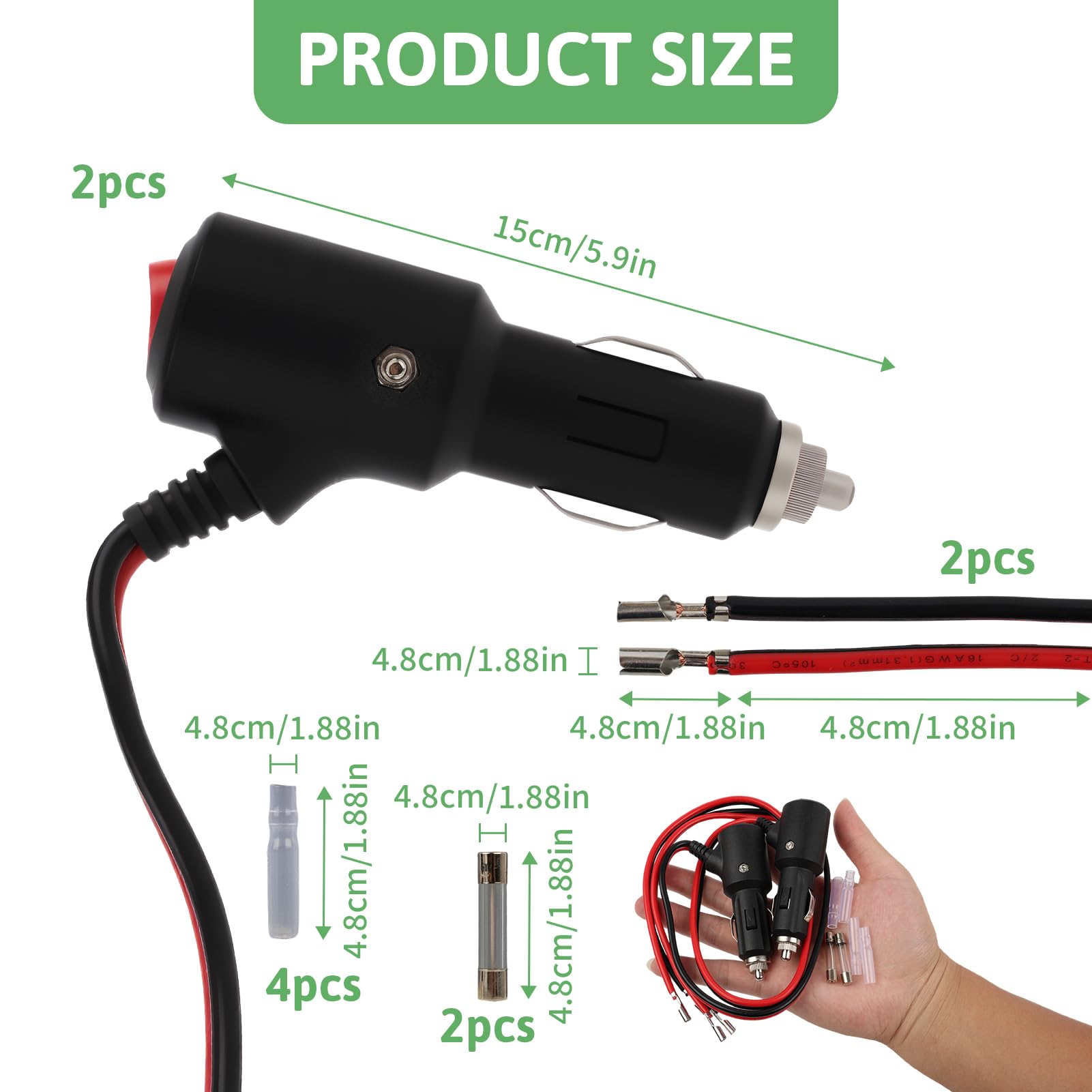 2 Pz Spina Accendisigari 12V/24V Cavo Di Prolunga Interruttore 55 Protegge Sovraccarico