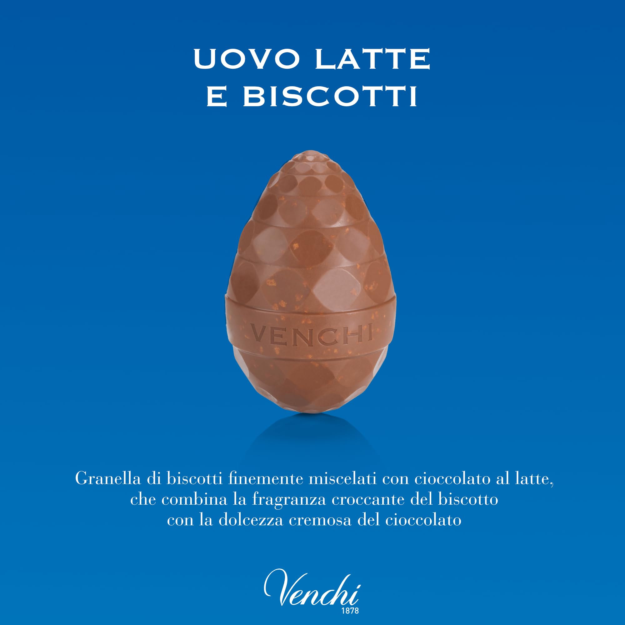 Venchi - Uovo di Cioccolato, Gusto Cioccolato al Latte con Granella di Biscotti, con Sorpresa, Senza Glutine, 150 gr, Collezione Pasqua, Idea Regalo