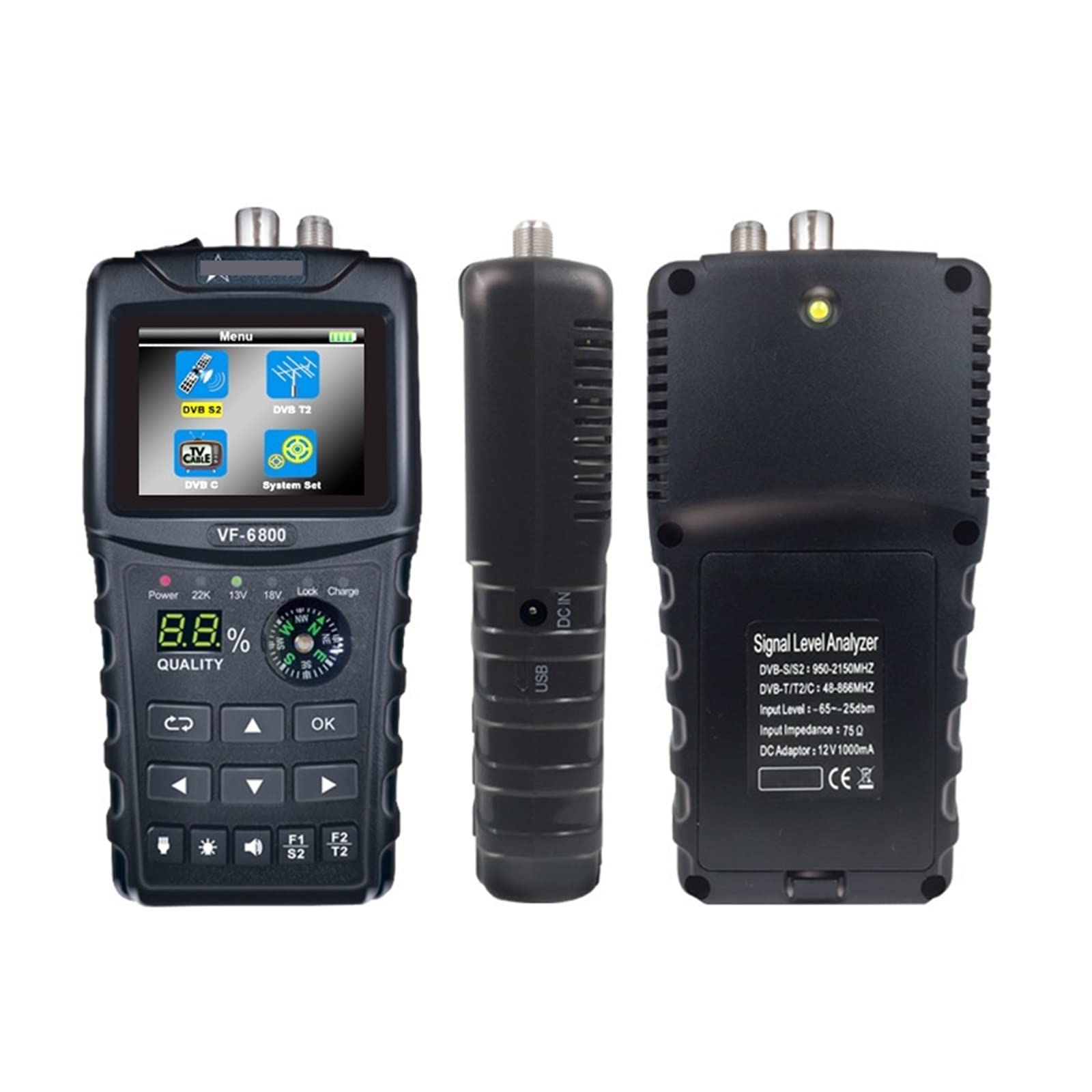 Recherche de Satellites, Recherche De Satellite, VF-6800 HD Star Tuner DVB-S2/T2/C avec Lampe Poche pour Une Utilisation Flexible,pour régler