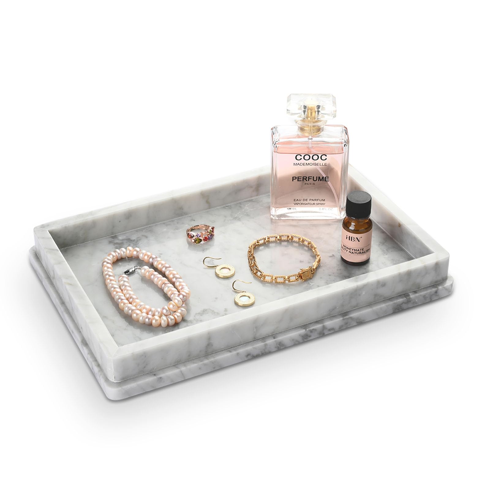 HAMAKAWA Large Natural Marble Bathroom Vanity Tray 30cm / 12 inch, Carrara White Stone Jewelry Tray, Rectangle Trays, Modern Tank Trays, Countertop Organizer for Soap Dispenser, Kitchen, Home Decor