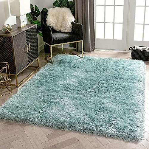 Image of F & B RUGS ; SUPERIOR QUALITY PRODUCTS Firoz and Brothers Handwoven Super Soft Indoor Modern Shag Microfibre Silky Fluffy Smooth 2x6 feet Seafoam