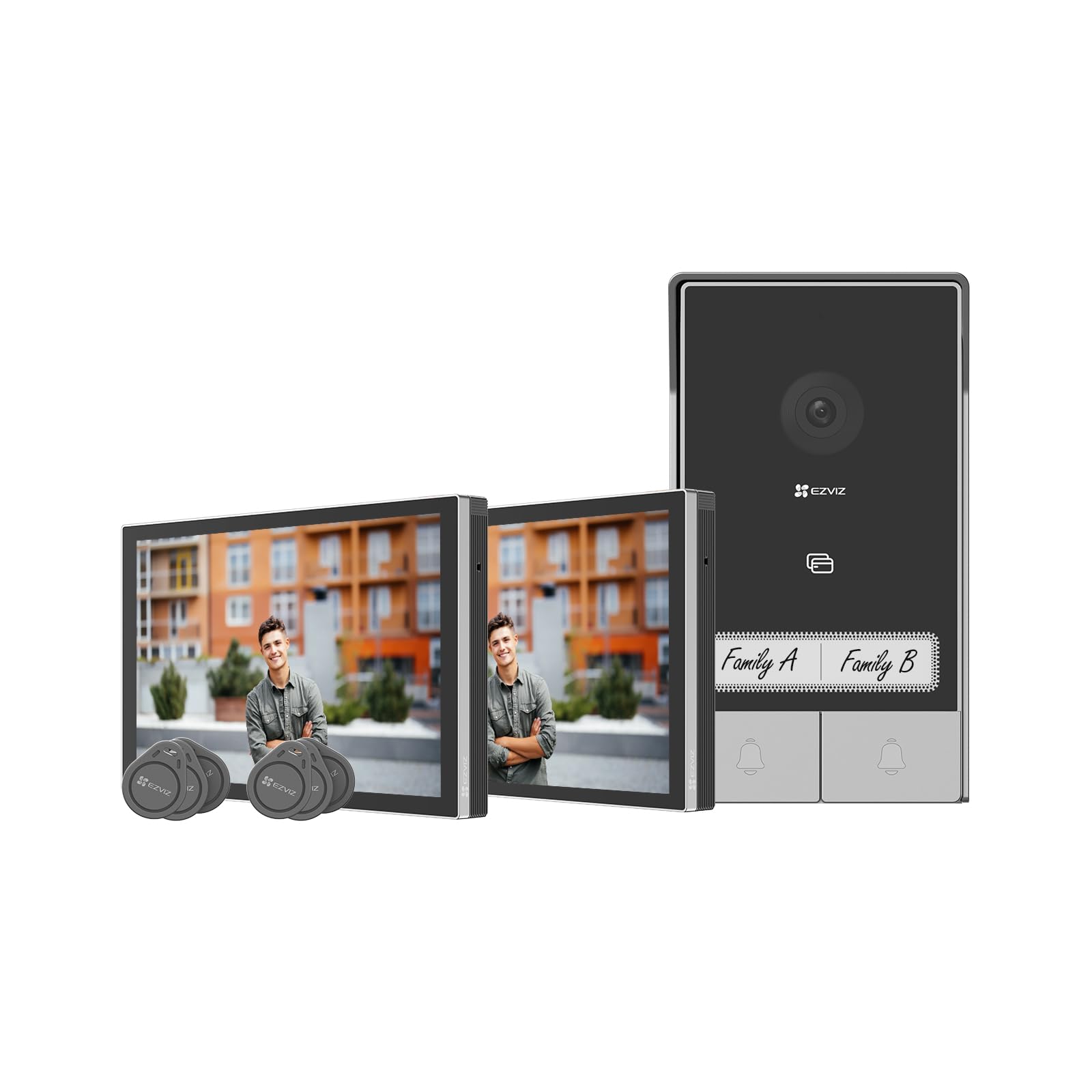 MATHFEL Kit Interphone Vidéo Wi-Fi 2 Fils Avec Empreinte Digitale - Pour 2 Maisons Avec 2 Écrans Tactiles 7 Pouces