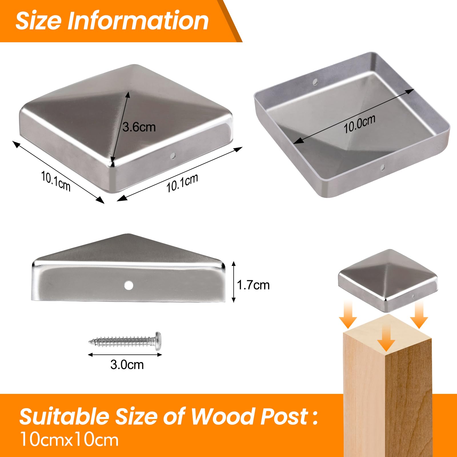 10 Tappi Per Pali In Acciaio Inox 101x101 Mm - Coperture A Piramide Per Pali Legno Giardino/Recinzioni