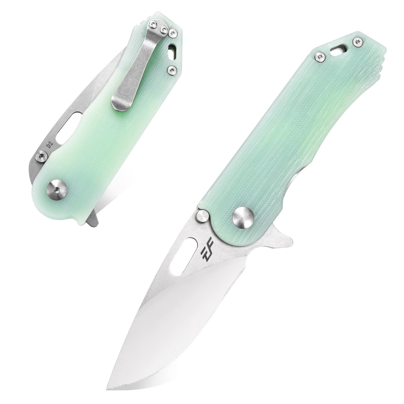 Eafengrow EF32 Folding Knife D2 Steel Blade and G10 Handle Pocket EDC Tool Knife for Working Camping Outdoor Activities (Jade)