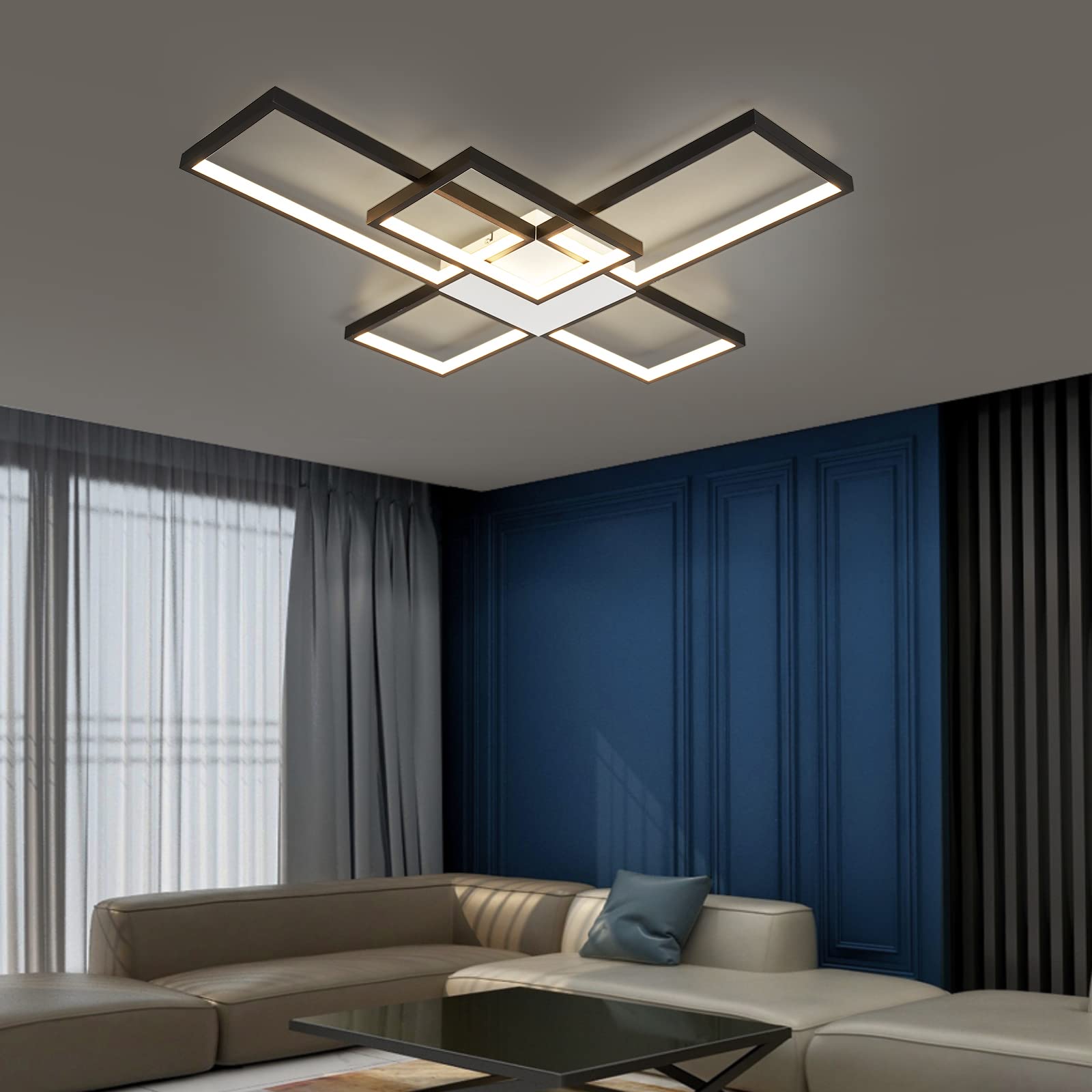 Lampada Da Soffitto nera opaca Luminosità Dimmerabile 3000k-6000k Lampadario Per Soggiorno Sala da pranzo Dimmerabile Con Telecomando 72v 5040LM (Black-BLS-FH102-S)