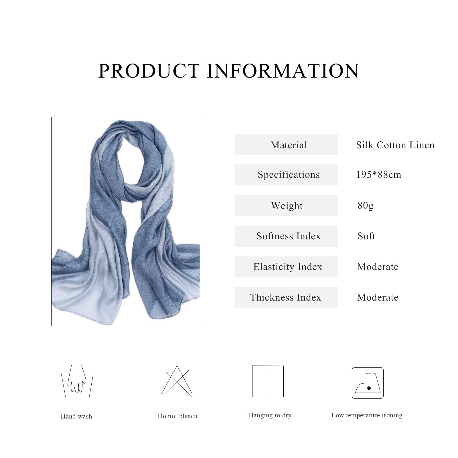 LumiSyne Femme Foulard En Soie Mélangée Dégradé De Couleurs Coton Lin Écharpe De Soie Mode Élégant Léger Doux Wraps Étole Châle De Plage Toute La Saison