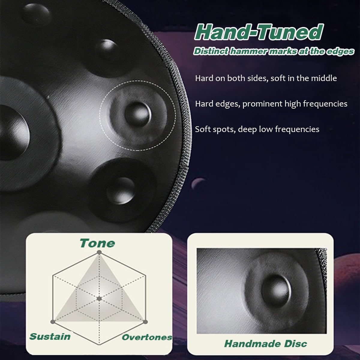 Handpan 432 440 Hz Tamburo a Mano In Acciaio Da 22 Pollici, Strumento a Drum Handpan Re Minore 9 10 12 Note per Principianti Sound Healing Meditazione(Blue,440HZ/10Note)