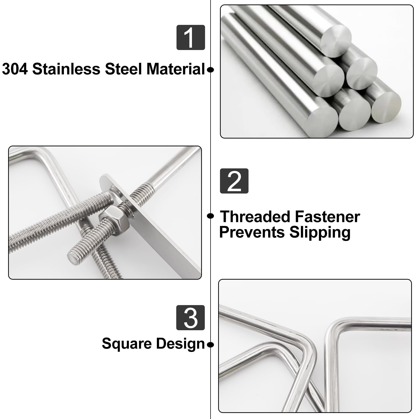 Bulloni A U In Acciaio Inox 80x50 Mm - 6 Pezzi Con Dadi E Piastra - Per Tubi, Barche E Fai Da Te - Foto 3