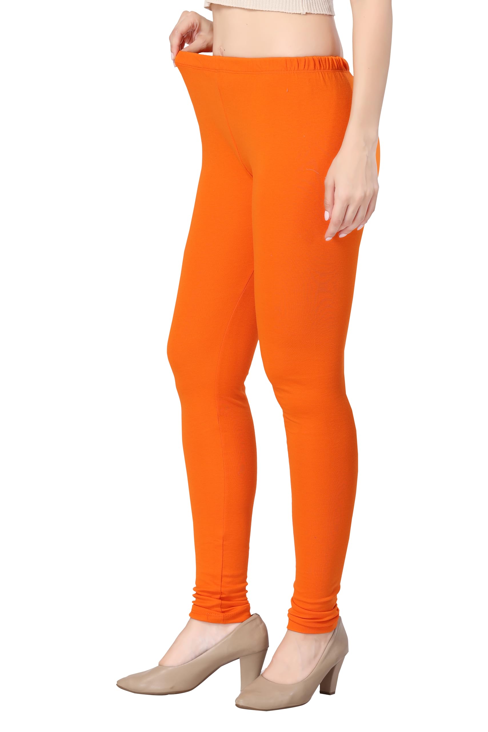 TRASA Women's Slim Fit Ultra Soft Cotton Churidar Leggings - Orange, Size :- X-Large 4