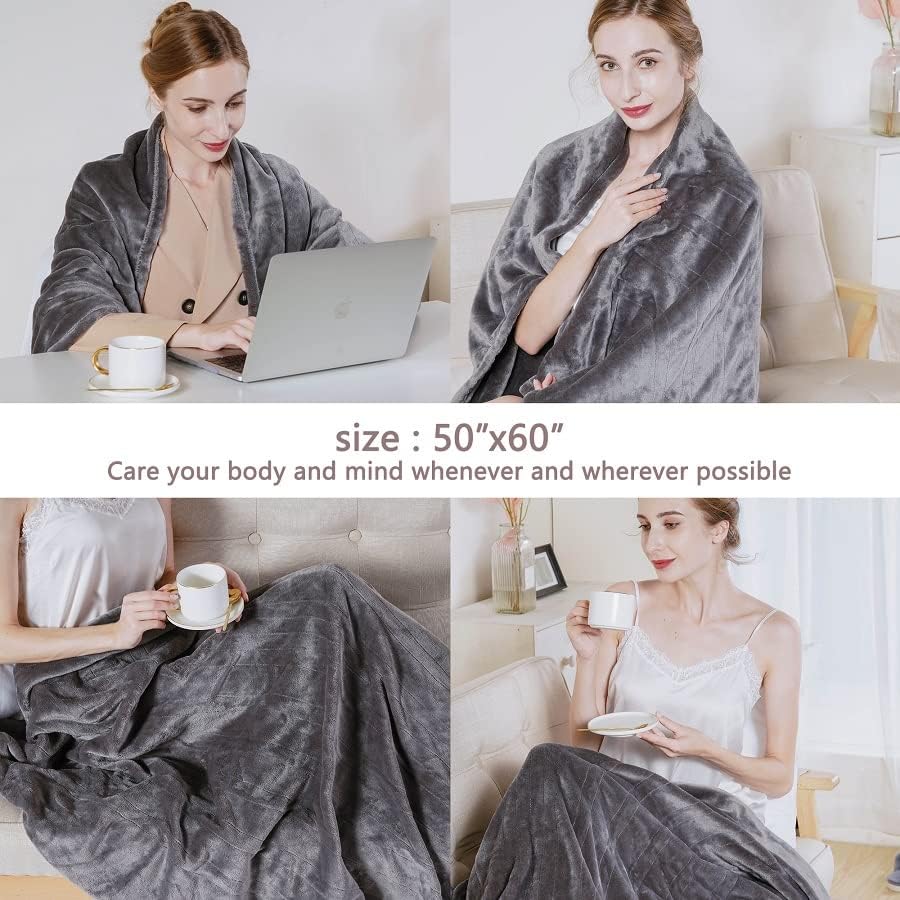 review BAZORO Electric Throw Heated Blanket, Double-Layer Flannel, 4 Heat Settings and Auto-Off, 60