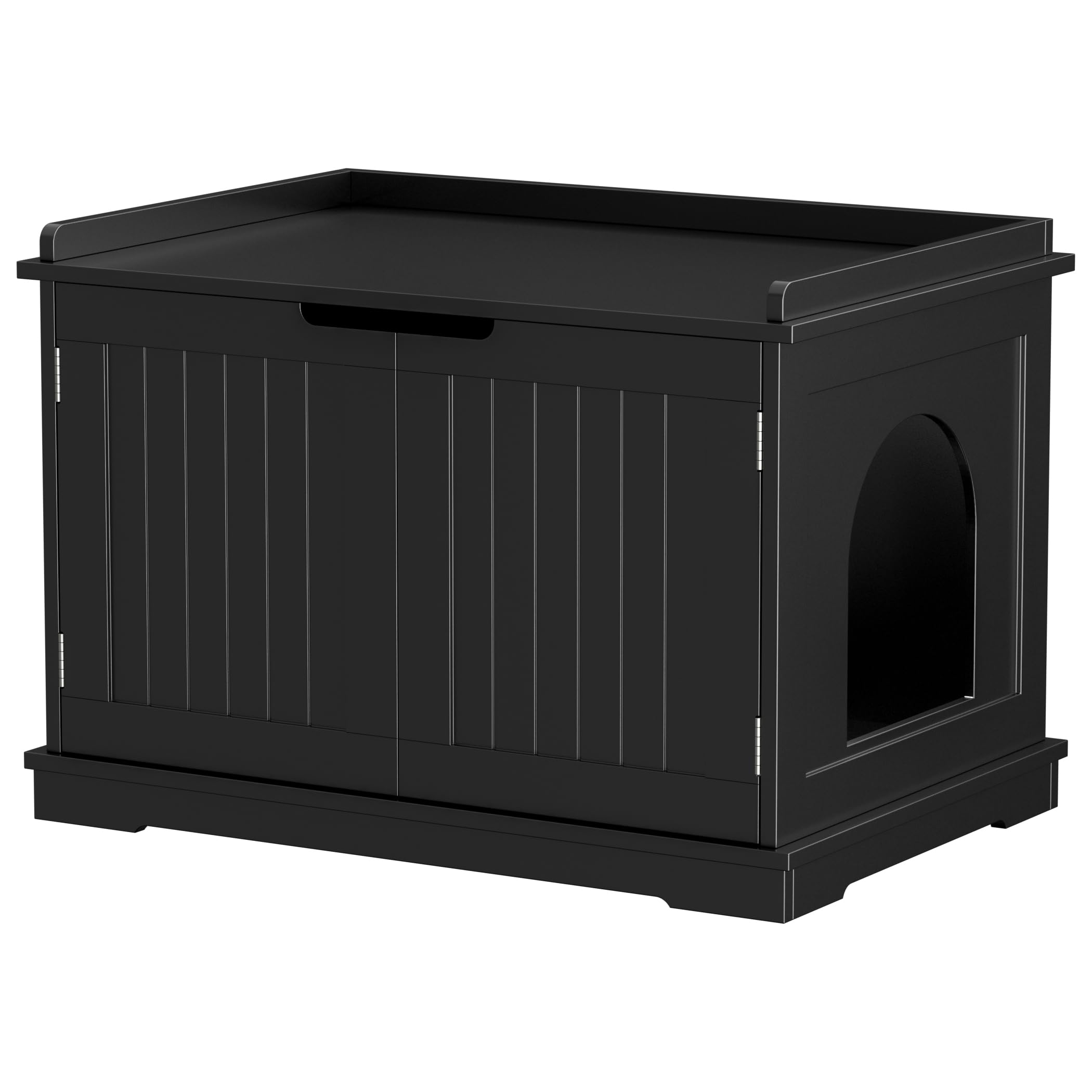 Cat Litter Box Enclosure Furniture Hidden Wooden Washroom Litter Box Cabinet, Indoor Cat House with Removable Divider, as Table Nightstand Storage Bench (Black)