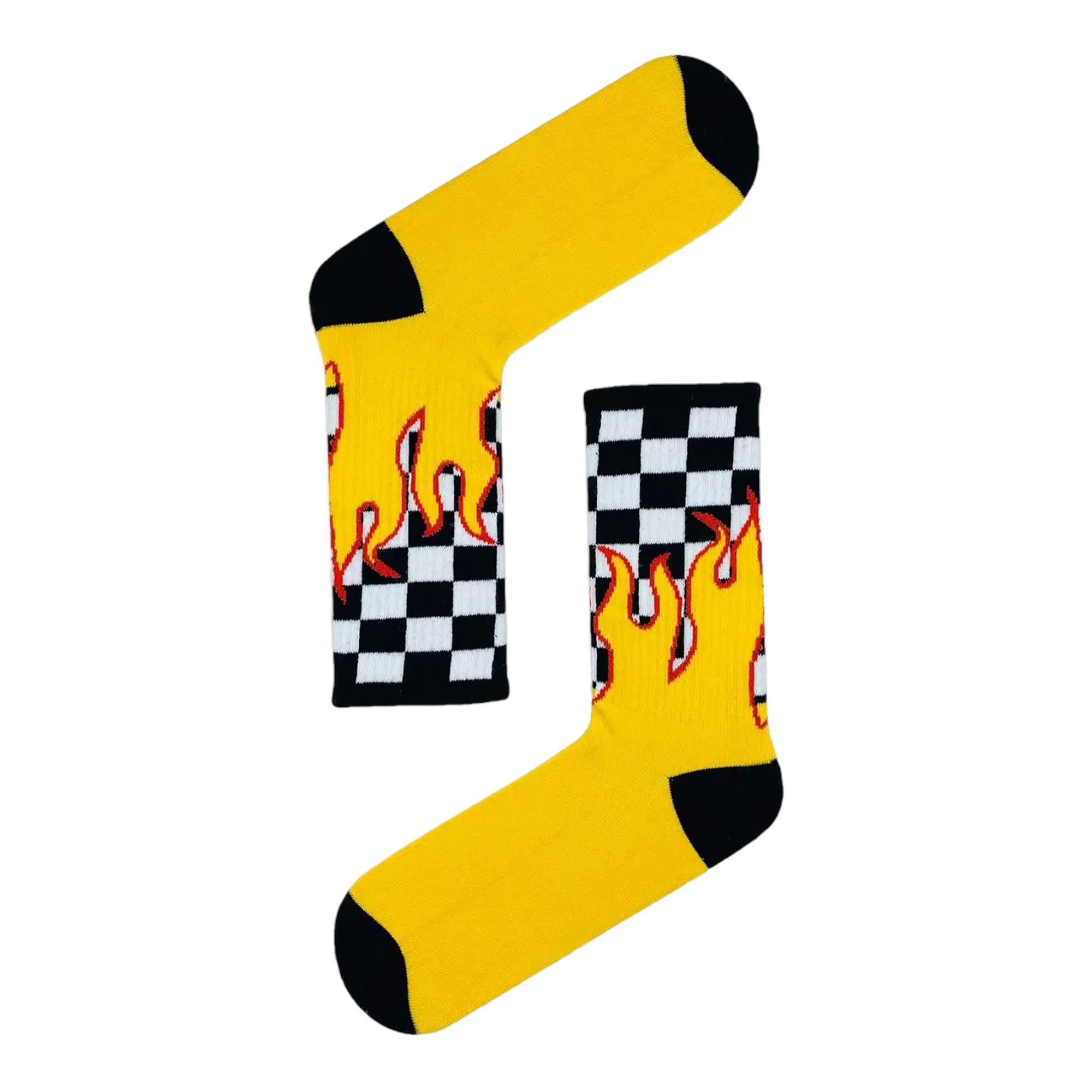 Fire Flame Socks Checked Gifts Funky Unisex Premium Cotton