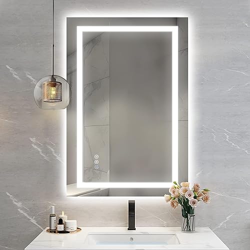 Espejo de baño LED de 32 x 24 pulgadas con luces, espejo de baño iluminado inteligente para pared, espejo sin marco iluminado regulable para montaje