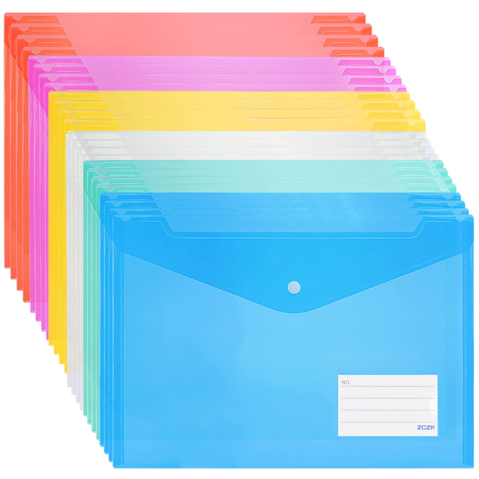 ZCZN 24 Pack Plastic File Folder Envelopes with Label Pocket, 6 ...