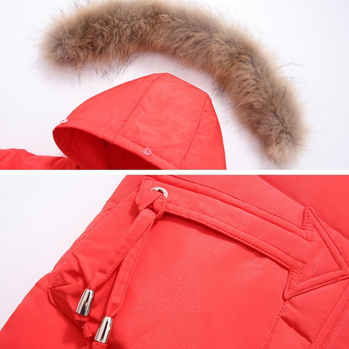Invierno bebé Engrosada Abajo Chaqueta niños Traje de Nieve con Cuello de Piel con Capucha niñas de Dos Piezas Traje de esquí + Pantalones de esquí Conjunto
