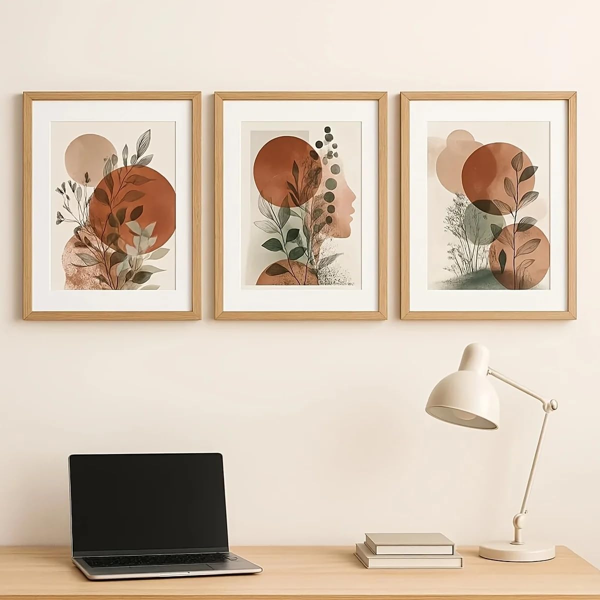 LTjiajuypd Canvas Prints Plant Wall Art Terracotta Color Tones Geometric Leaf Abstract Floral Minimalist Home Decor(50x70cm-3Pcs)