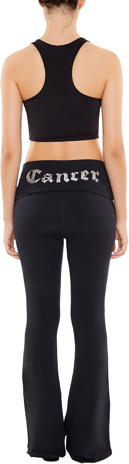 Forever 21 Women's Sequin Cancer Flare Leggings Medium Black