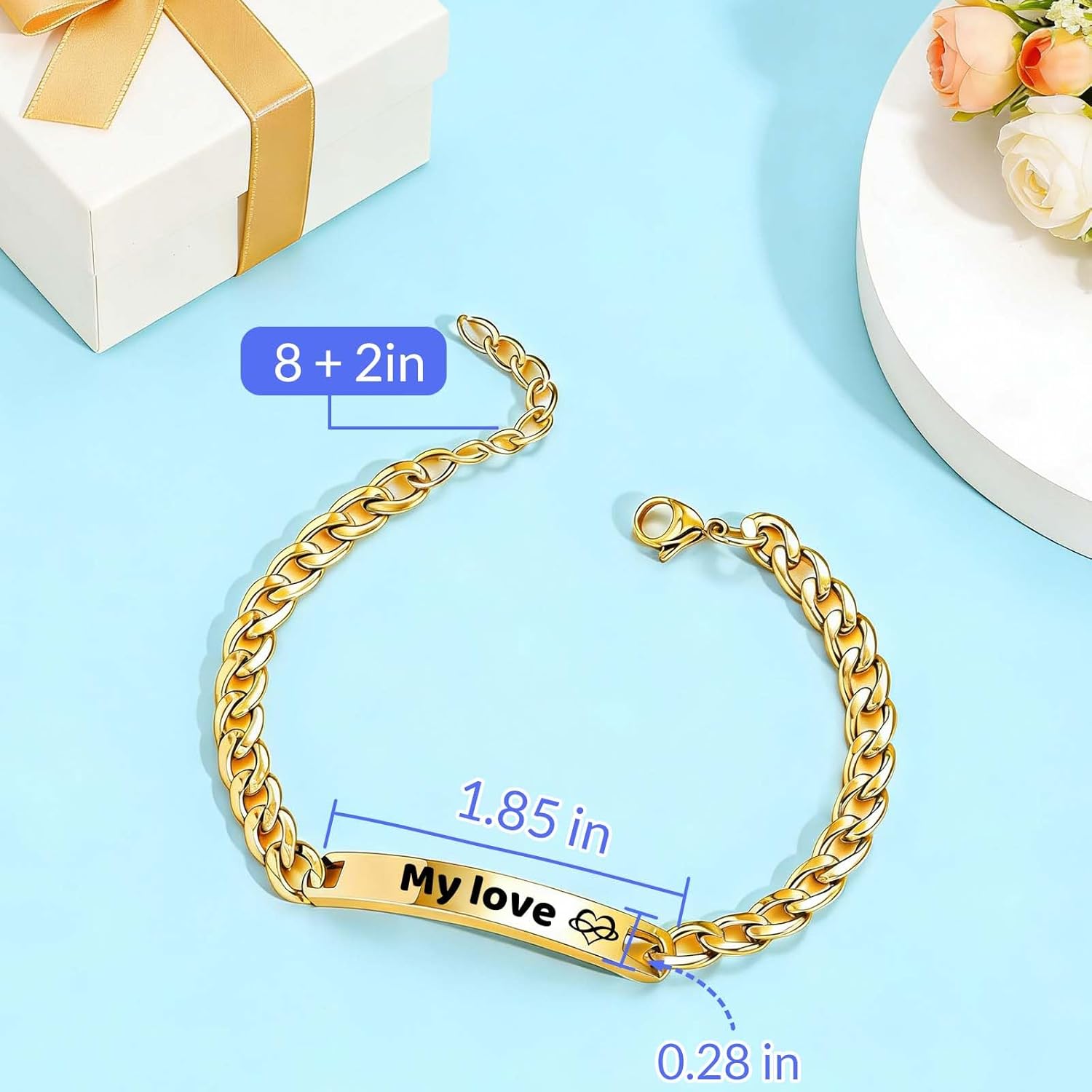 HJX Custom Name Bracelet for Men Dad, 18k Gold Plated Personalized Engraved ID Name Bracelets Gift for Him Father's Day - Image 5