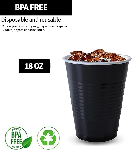 Miniatura 4 de Vaso de plástico de 50 unidades, 18 onzas, color negro