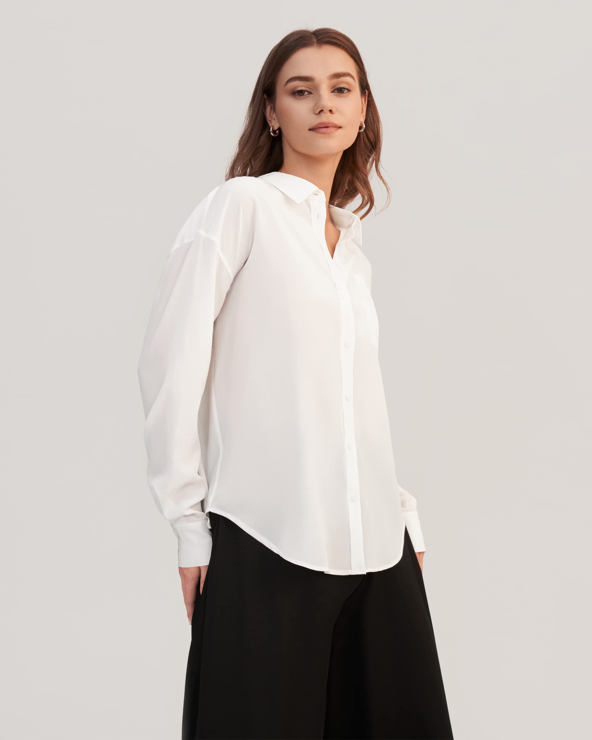 LilySilk Damen Reine Seidenhemd Damenbluse Damenhemd Klassische Bluse V-Ausschnitt Elegante Freizeitkleidung
