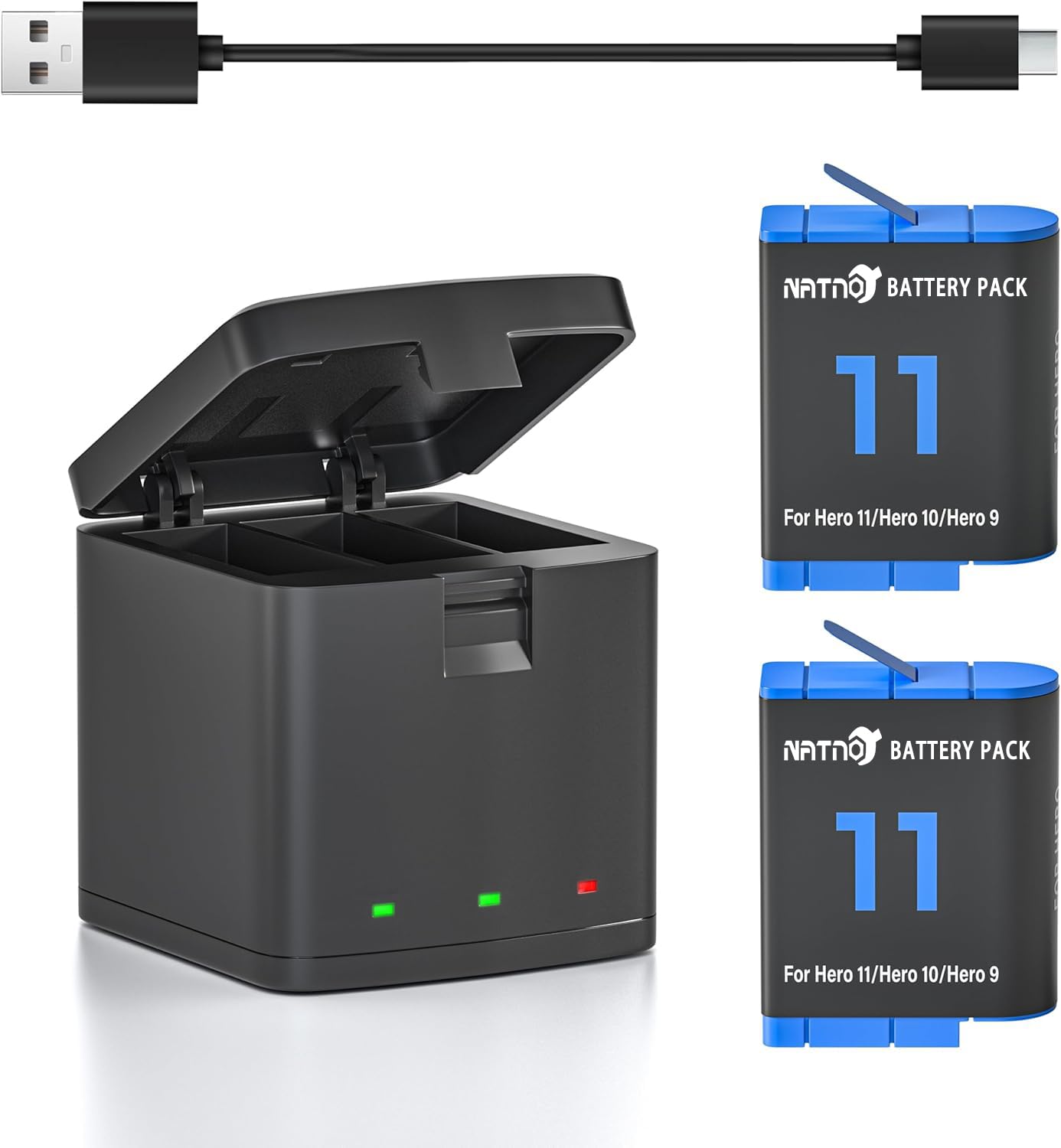 Battery for Hero 12/11/10/9, 2 Pack 1800mAh Batteries and 3-Channel Battery Charger Accessory Compatible with Hero 12 Hero 11 Hero 10 Hero 9 Camera