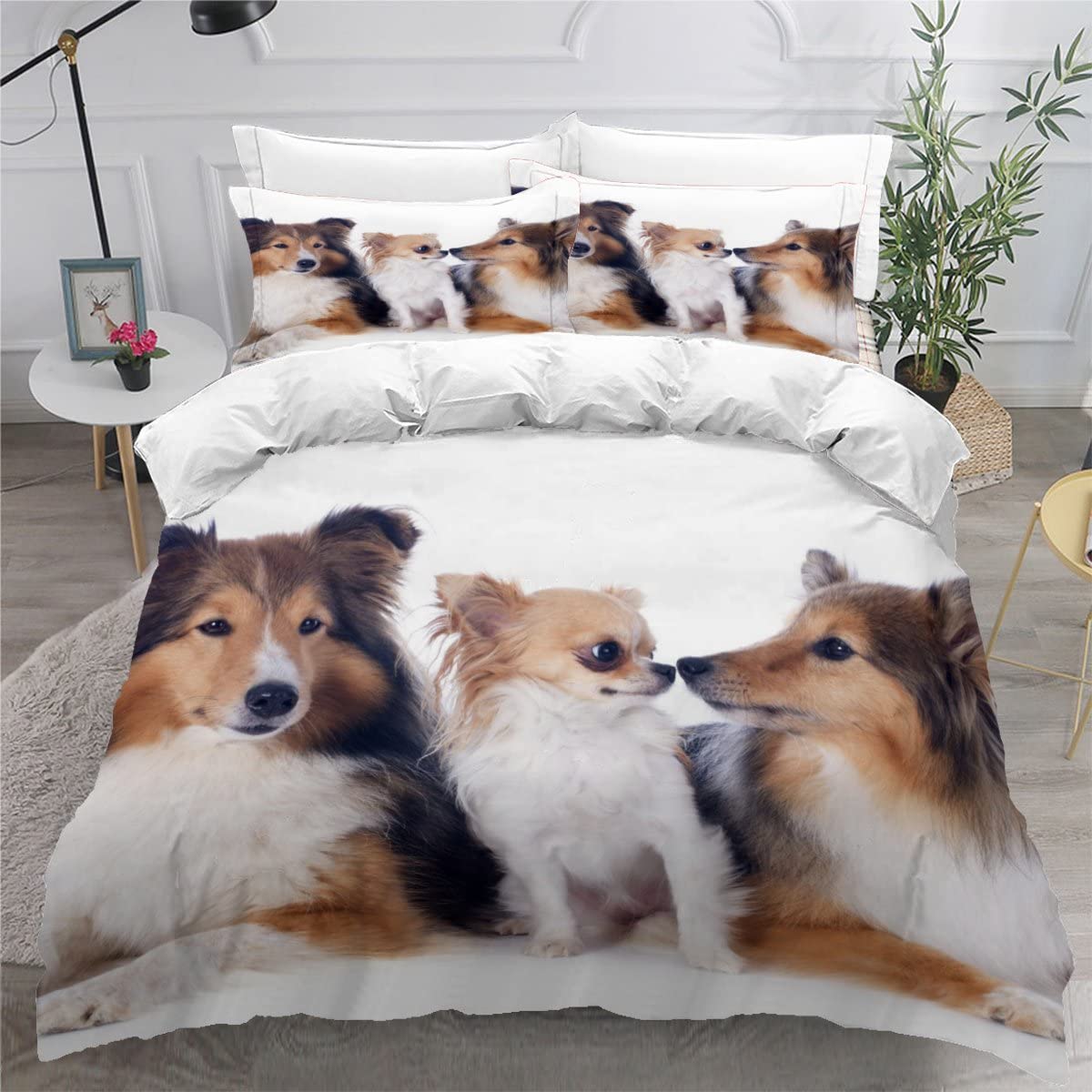 Super King Size Duvet Cover Set Shetland dog Chihuahua dog Bedding Set Double Bed Ultra Soft Hypoallergenic Comfortable Polyester Duvet Cover Protector Luxury Bedding — image 1