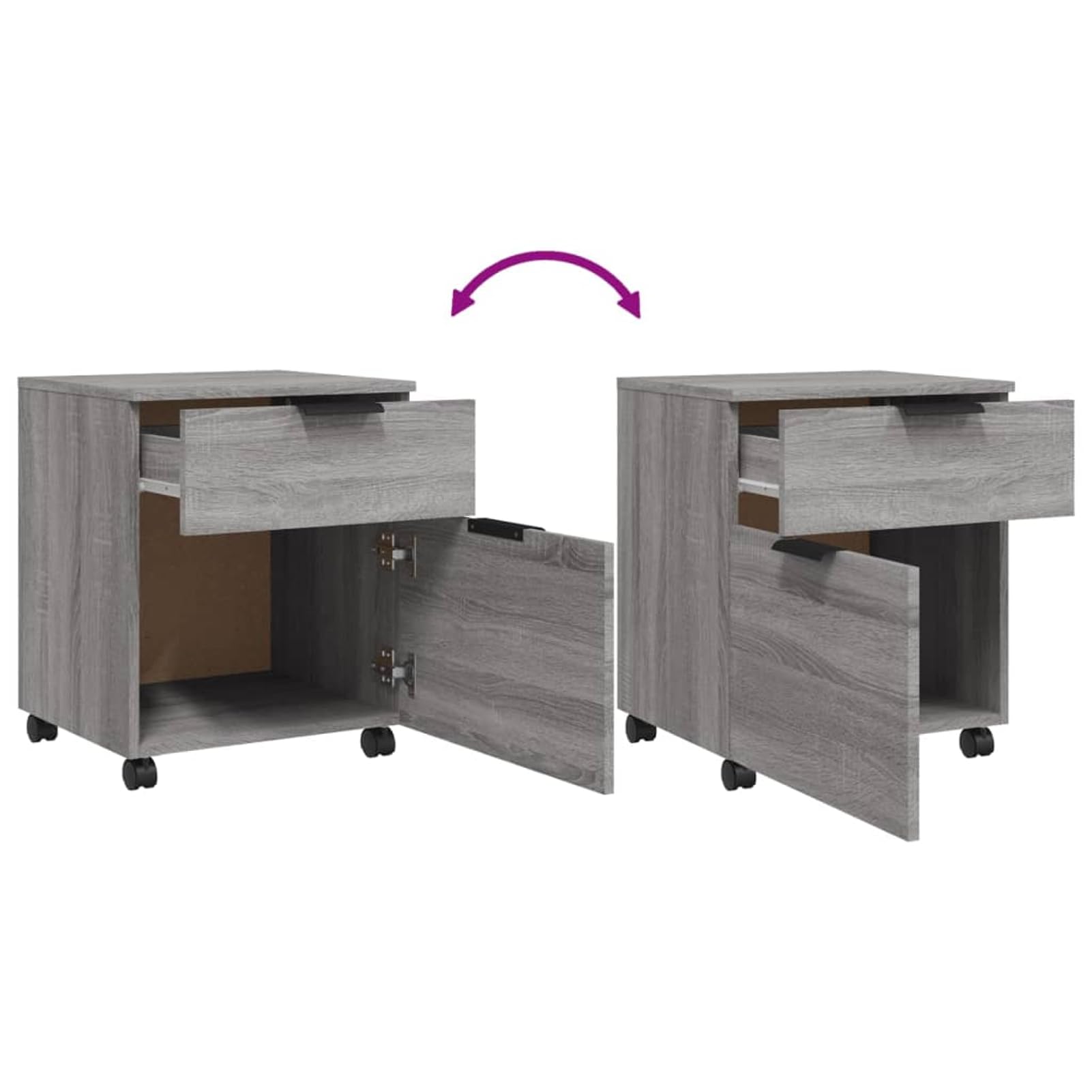 Gecheer Raccoglitore mobile con ruote Sonoma grigio 45 x 38 x 54 cm legno, portaoggetti per documenti a rotelle con cassetto e vano, armadio laterale per ufficio a casa soggiorno